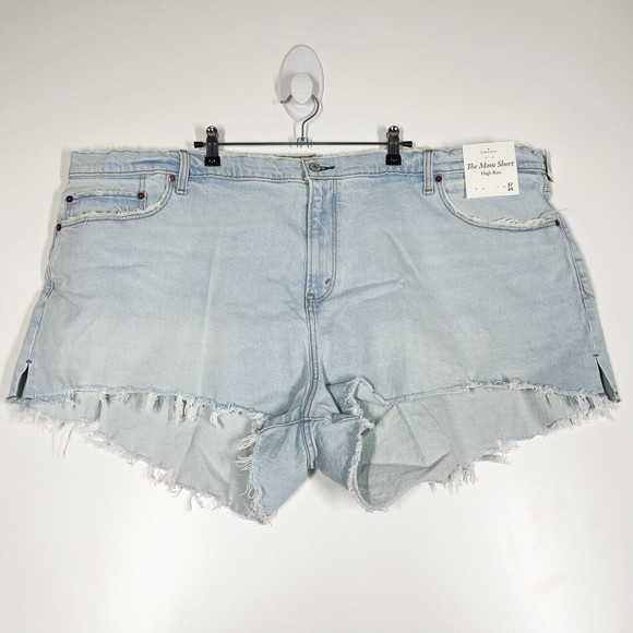 Abercrombie & Fitch The Mom Jean Short Women Blue High Rise Denim Size 37/24 NWT - Picture 2 of 10